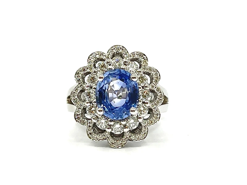 14K White Gold 3.03cttw Genuine Sapphire and 0.30cttw Diamond Ring, size 6.5