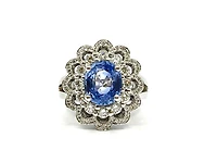 14K White Gold 3.03cttw Genuine Sapphire and 0.30cttw Diamond Ring, size 6.5