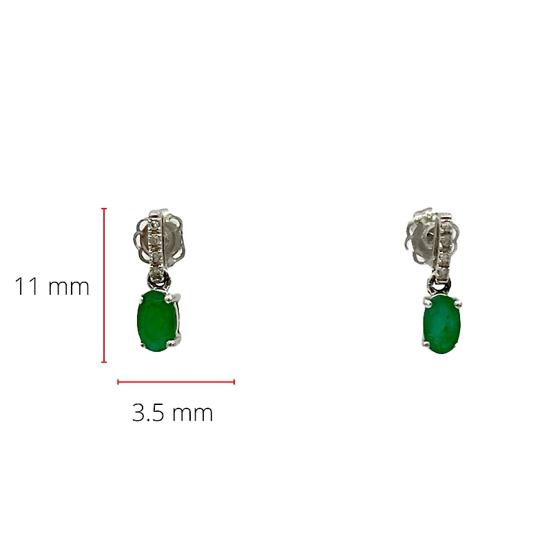 14K White Gold Emerald and Diamond Earrings