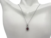10K White Gold 0.90cttw Garnet and 0.11cttw Diamond Pendant - 18 Inches