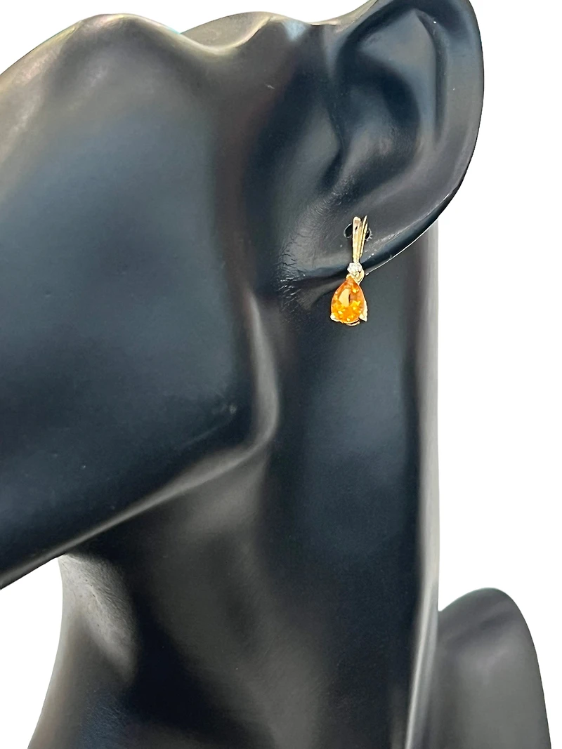 10K Yellow Gold Genuine Citrine & 0.025cttw Diamond Earrings