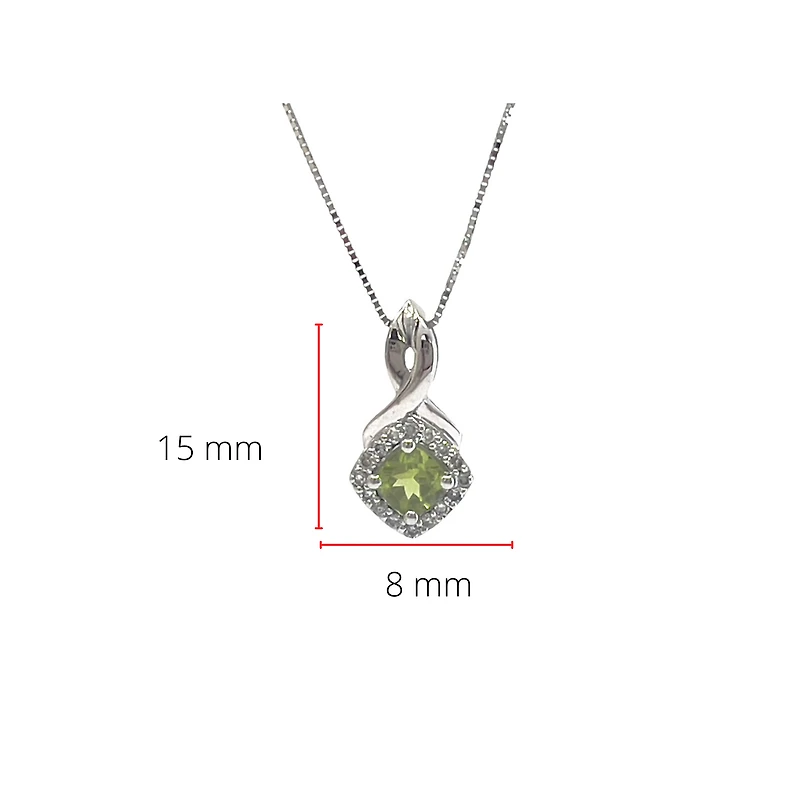 10K White Gold 0.40cttw Peridot and 0.08cttw Diamond Pendant, 18" Box Chain