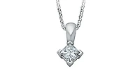14K White Gold 0.10cttw Princess Cut Square Cut Canadian Diamond Necklace, 18”