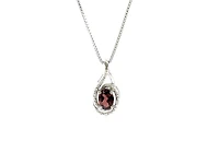 925 Sterling Silver Garnet & Diamond Necklace