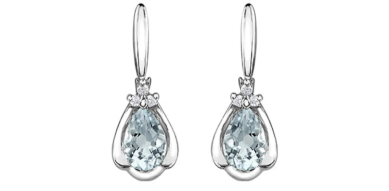 10K White Gold 0.70cttw Genuine Aquamarine Pear Cut & 0.03cttw Diamond Stud / Dangle / Drop Earrings