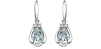 10K White Gold 0.70cttw Genuine Aquamarine Pear Cut & 0.03cttw Diamond Stud / Dangle / Drop Earrings