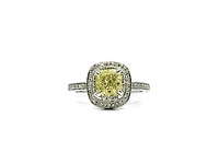 14K White Gold 1.33cttw Fancy Yellow and White Diamond Halo Engagement Ring, size 6