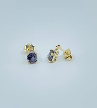 10K Yellow Gold Created Alexandrite and Diamond Earrings