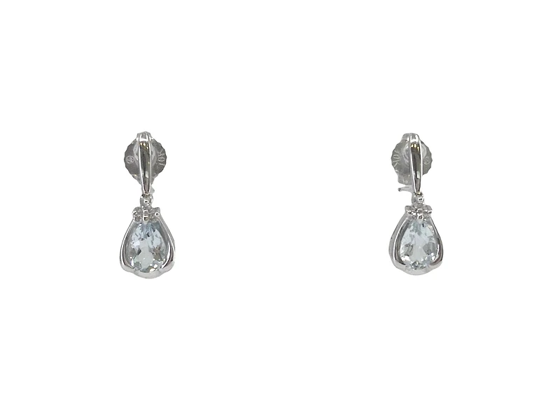 10K White Gold 0.70cttw Genuine Aquamarine Pear Cut & 0.03cttw Diamond Stud / Dangle / Drop Earrings