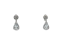 10K White Gold 0.70cttw Genuine Aquamarine Pear Cut & 0.03cttw Diamond Stud / Dangle / Drop Earrings
