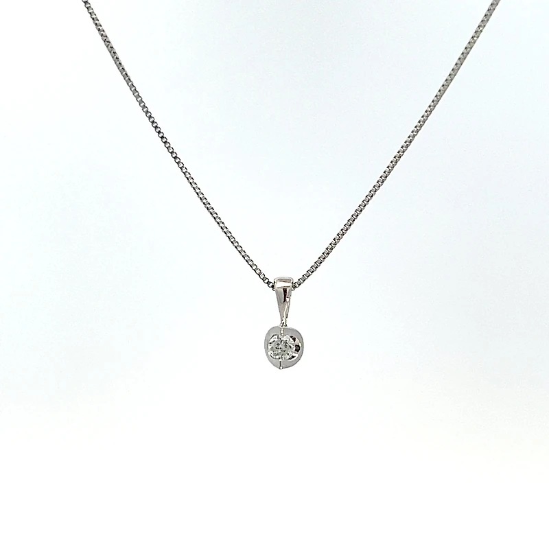 10K White Gold 0.04 cttw Diamond Solitaire Mezza Luna Pendant, 18"
