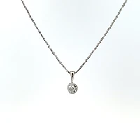 10K White Gold 0.04 cttw Diamond Solitaire Mezza Luna Pendant, 18"