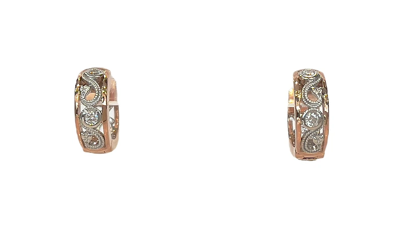 14K White and Rose Gold Shelly Purdy 0.10cttw Diamond Hoop / Huggie Earrings