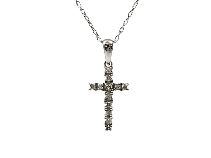 10K White Gold 0.09cttw Diamond Cross Necklace (8mm x 13mm) - 18 Inches