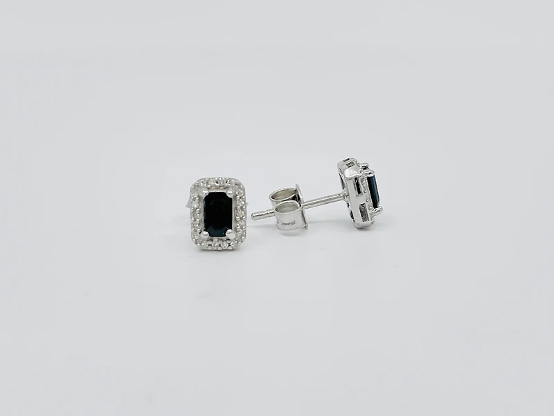 10K White Gold Genuine Sapphire & Diamond Earrings