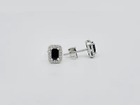 10K White Gold Genuine Sapphire & Diamond Earrings
