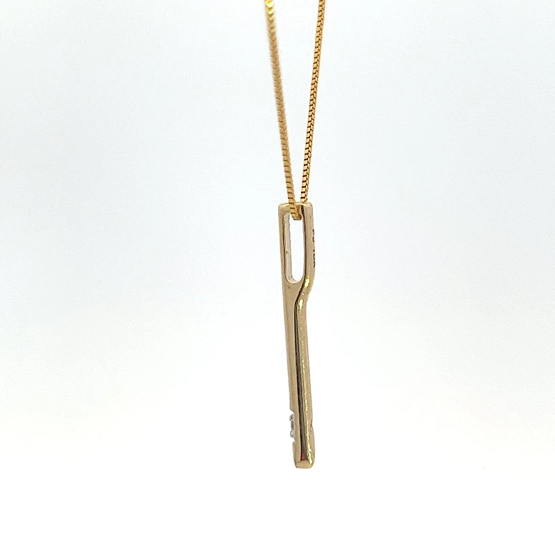 10K Yellow Gold 0.008cttw  Diamond  Bar Pendant, 18"