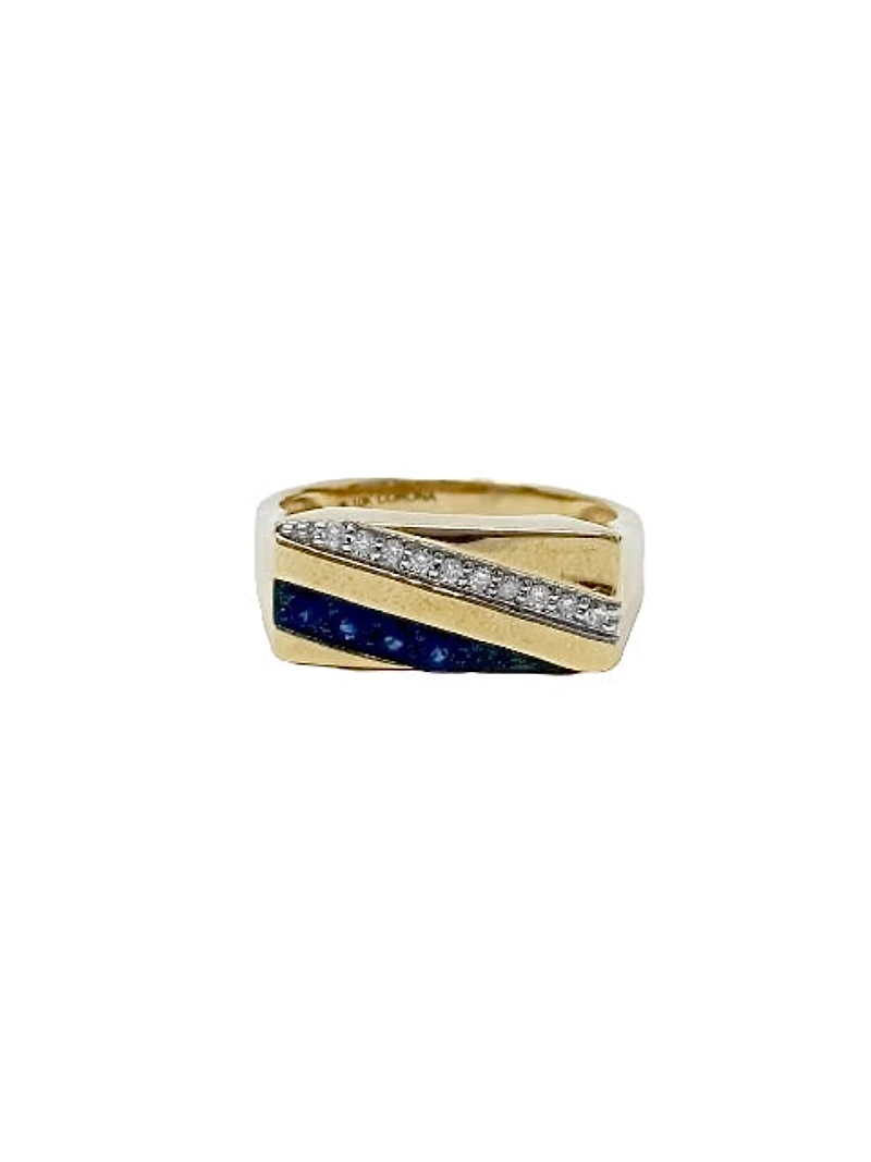 10K Yellow Gold Sapphire and 0.10cttw Diamond Ring - /