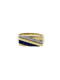 10K Yellow Gold Sapphire and 0.10cttw Diamond Ring - /
