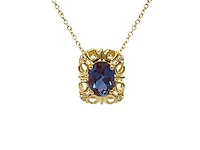 10K Yellow Gold 7x5mm Oval Cut Created Alexandrite and 0.03cttw Diamond Necklace - 18 Inches