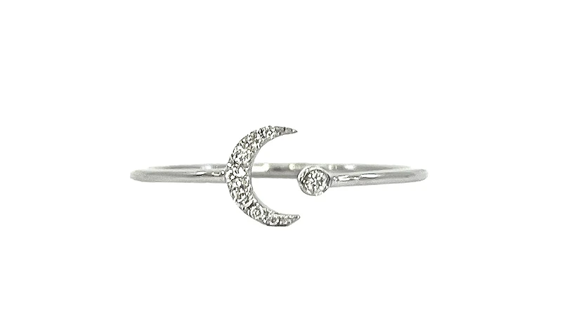 14K White Gold 0.04cttw Diamond Moon Ring - 4.5