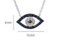 10K White Gold Sapphire & Diamond Evil Eye Pendant, 18"