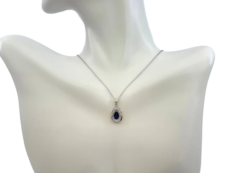 10K White Gold Sapphire and Diamond Pendant, 18"