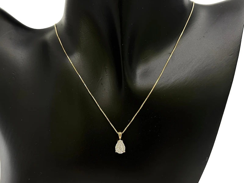 10K Two Tone Yellow and White Gold 0.222cttw Diamond Cluster Pear Shaped Necklace - 18 Inches