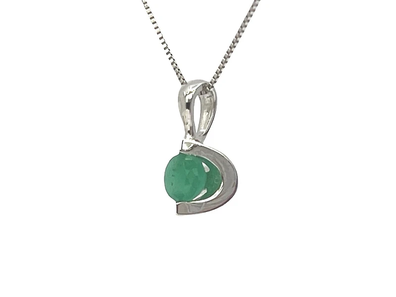 10K White Gold Emerald Pendant, 18"