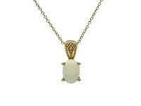 10K Yellow Gold Opal and Diamond Pendant, 18"