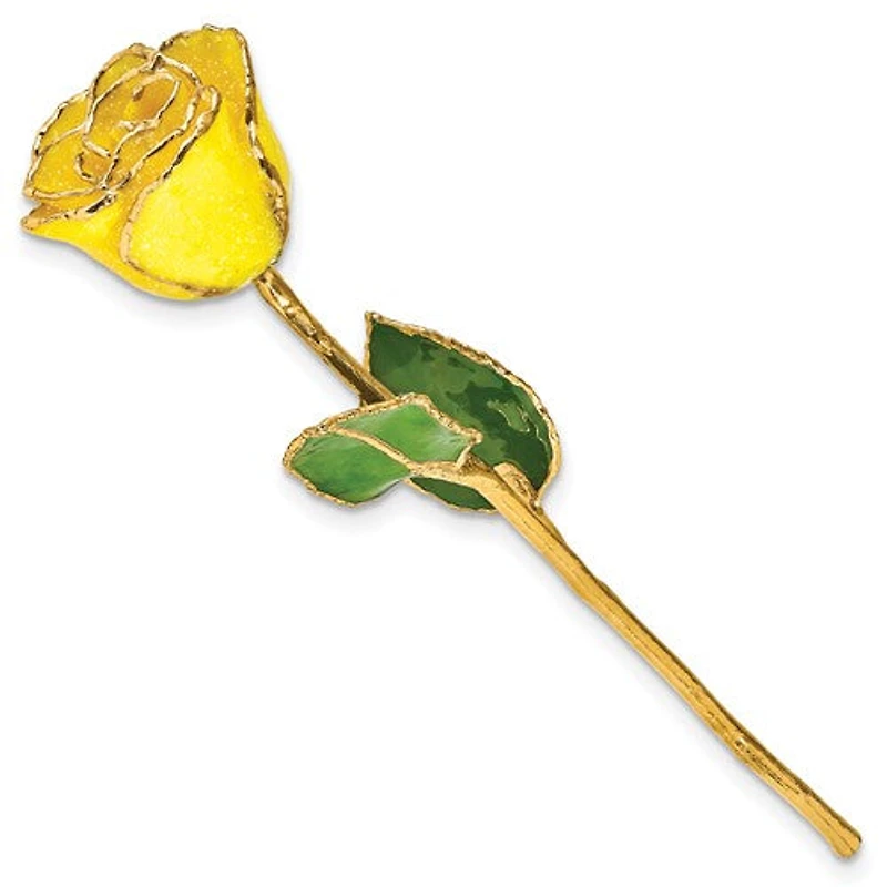 24K Yellow Lacquer Dipped Gold Trimmed with Glitter Real Rose