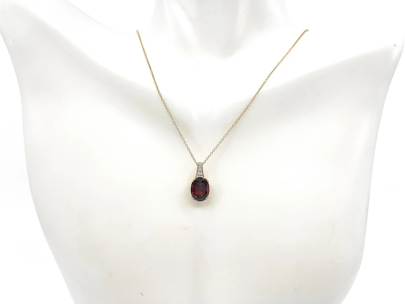 10K Yellow Gold Garnet and Diamond Pendant, 18"