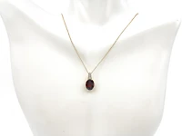 10K Yellow Gold Garnet and Diamond Pendant, 18"