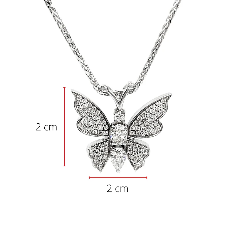 14K White Gold 0.75cttw Diamond Butterfly Pendant, 18"
