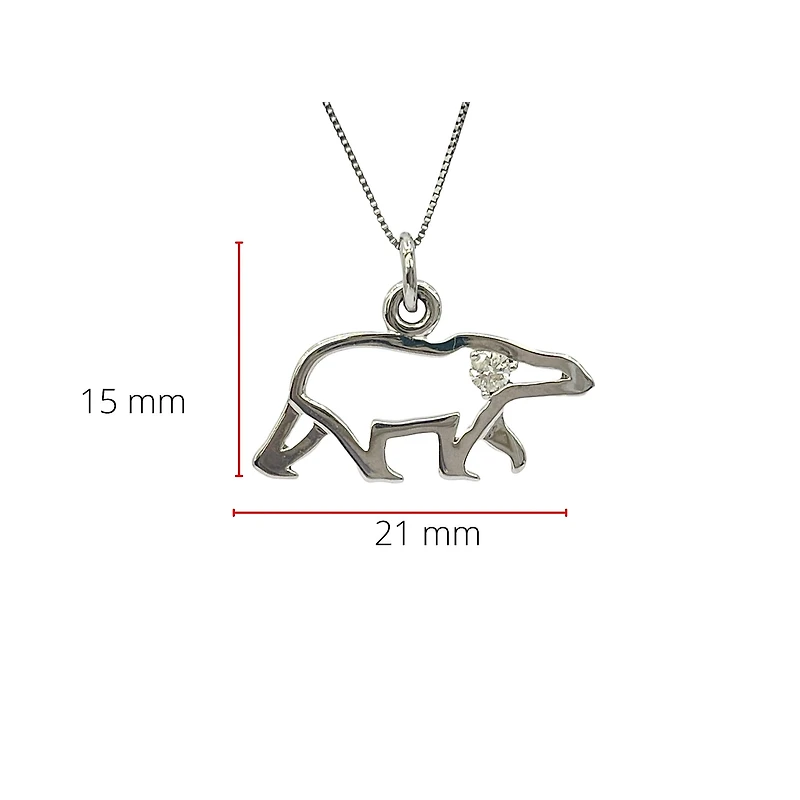 10K White Gold 0.067cttw Canadian Diamond Polar Bear Pendant, 18"