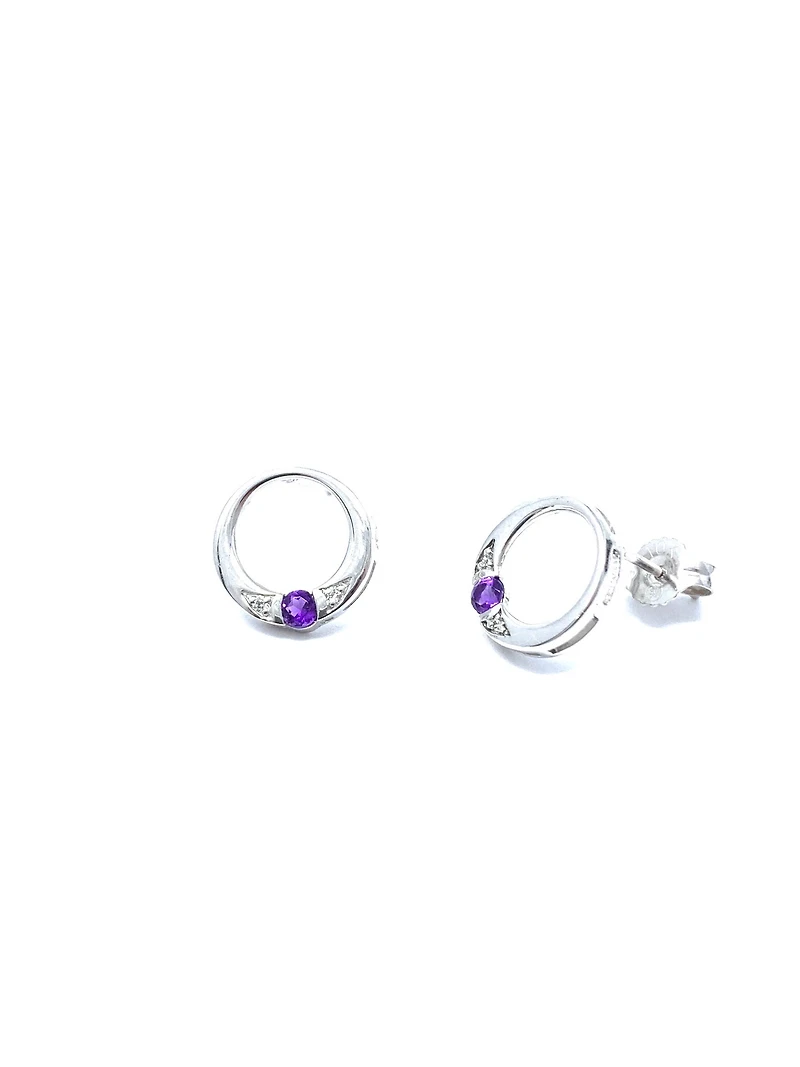 10K White Gold 0.10cttw Amethyst & 0.02cttw Diamond Eternity Stud Earrings