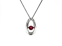 10K White Gold 0.12cttw Genuine Ruby & Diamond Pendant, 18"