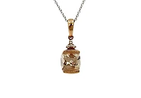 10K Rose Gold 6mm Cushion Cut Morganite and 0.01cttw Diamond Pendant, 18"