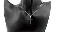 10K White Gold 0.20cttw Sapphire and 0.03cttw Diamond Cross Pendant - 18 inches