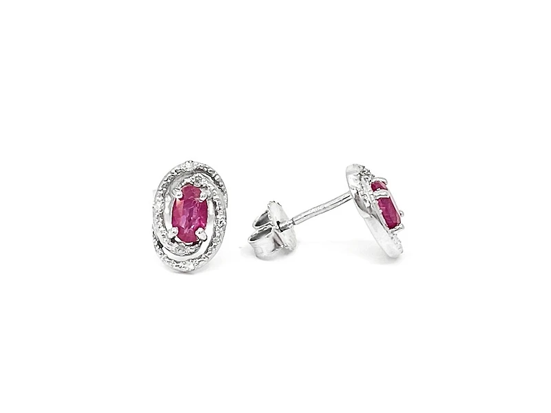 925 Sterling Silver Ruby & Diamond Halo Stud Earrings
