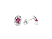 925 Sterling Silver Ruby & Diamond Halo Stud Earrings