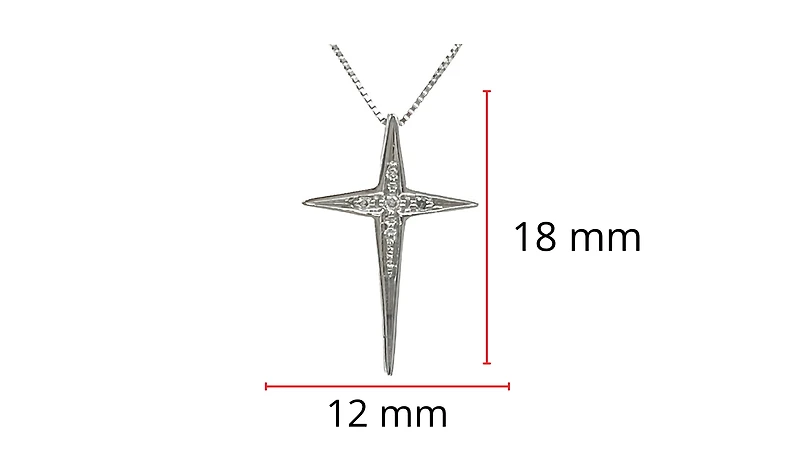 10K White Gold 0.022cttw Diamond Cross Pendant, 18"