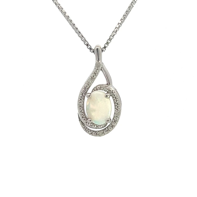 925 Sterling Silver Opal & Diamond Necklace