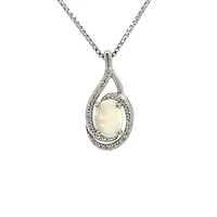 925 Sterling Silver Opal & Diamond Necklace