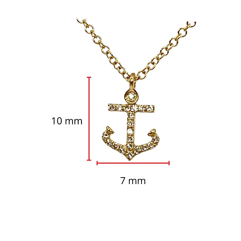 14K Yellow Gold 0.07cttw Diamond Anchor Pendant, 18"