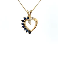 10K Yellow Gold 0.03 cttw Diamond and Sapphire Heart Pendant, 18"