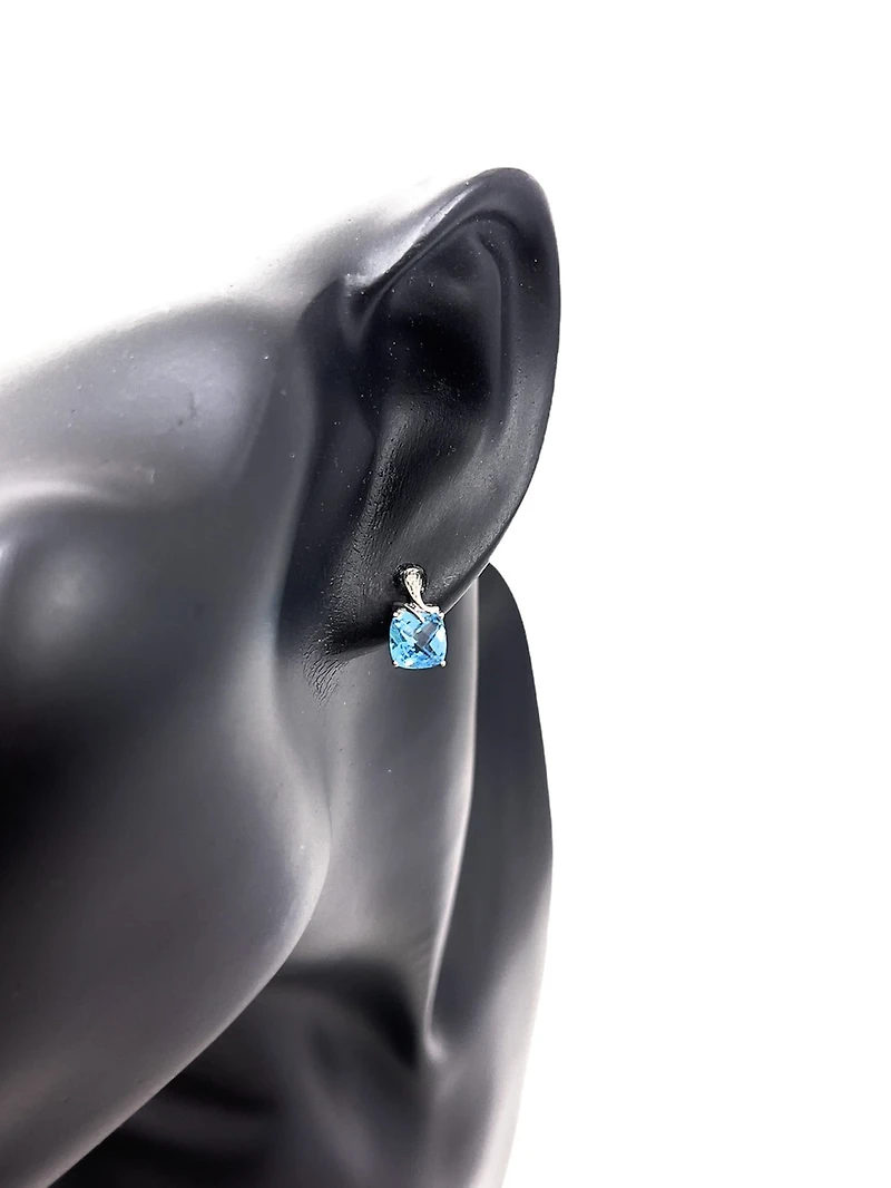 10K White Gold Swiss Blue Topaz and 0.01cttw Diamond Dangle Earrings