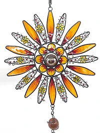 Black Metal & Glass Orange Flowers with Sunflower Windchime