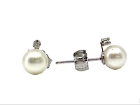 14K White Gold 5.5-6mm Cultured Pearl and 0.02cttw Diamond Earrings with Butterfly Backs