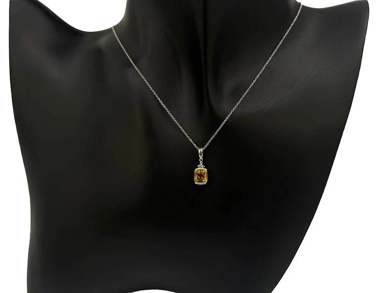 10K White Gold 1.00cttw Cushion Cut Citrine and 0.007cttw Diamond Pendant, 18"